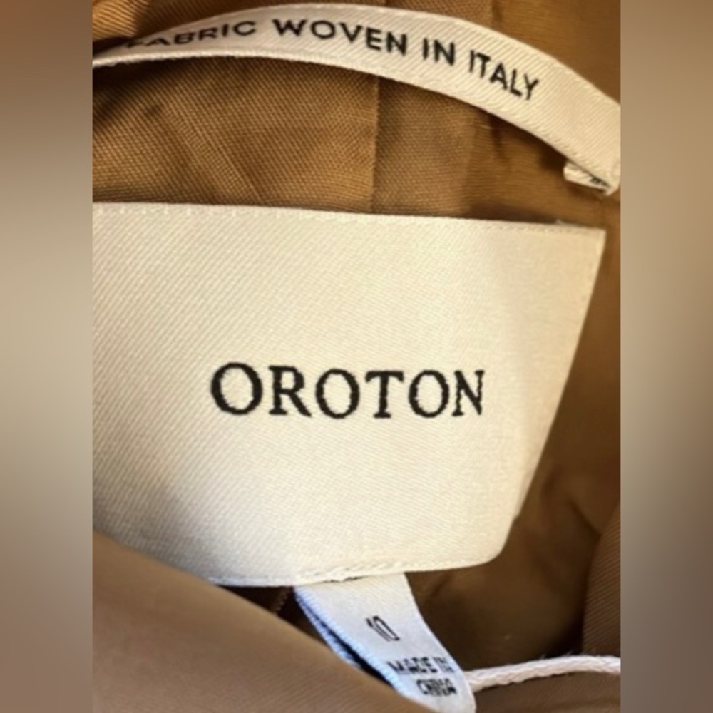 Oroton Double Breast Cotton Blazer Jacket Wide Peak Lapels in Toffee Size 10 NWT - Picture 8 of 11